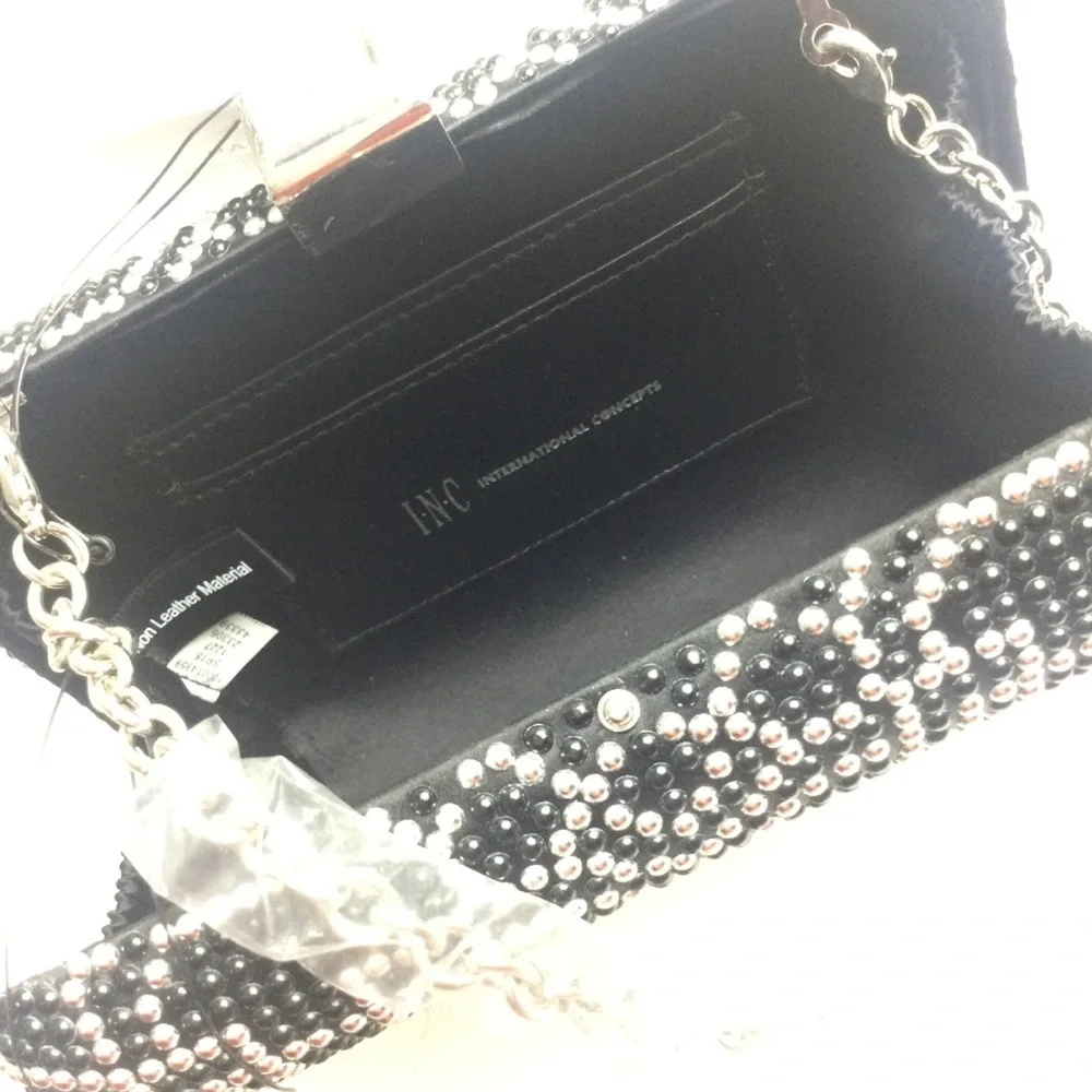 NWT INC Party Art Deco Rhinestone Embellished Covered Miniaudiere Clutch